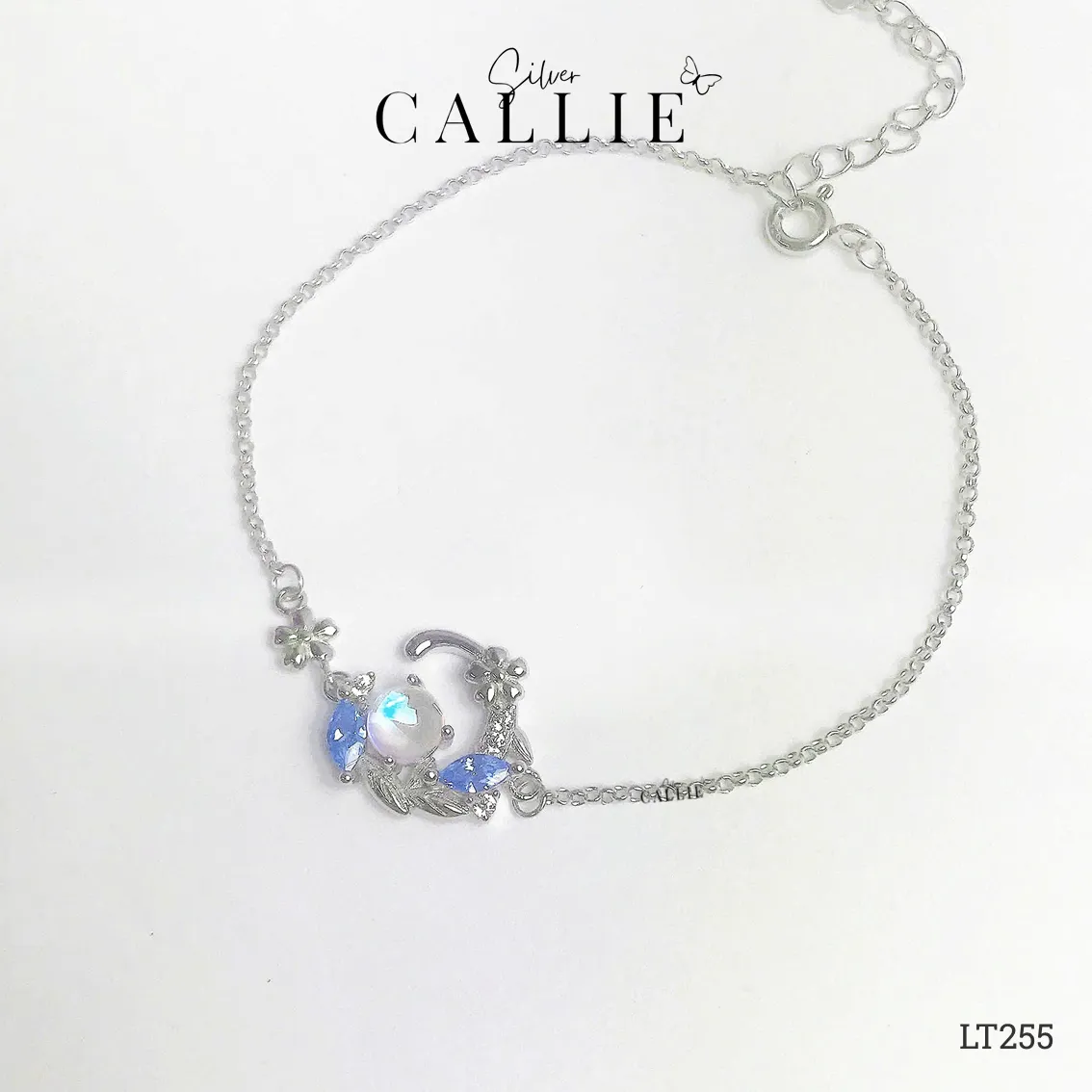 LT255 - Lắc Tay Bạc Callie Silver Mặt Trăng Đá Xanh Dương - Hình ảnh 3