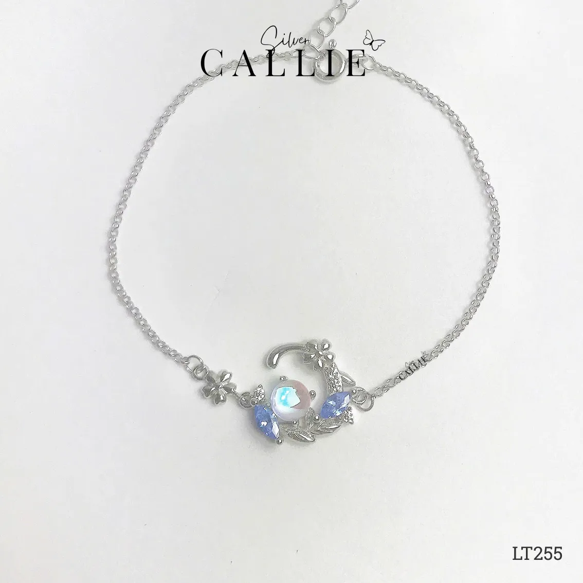 LT255 - Lắc Tay Bạc Callie Silver Mặt Trăng Đá Xanh Dương - Hình ảnh 5