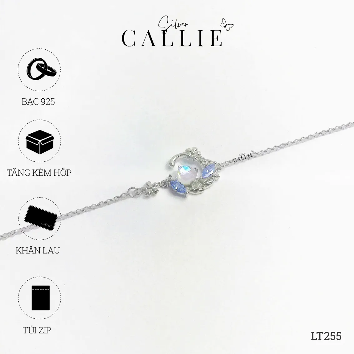LT255 - Lắc Tay Bạc Callie Silver Mặt Trăng Đá Xanh Dương - Hình ảnh 10