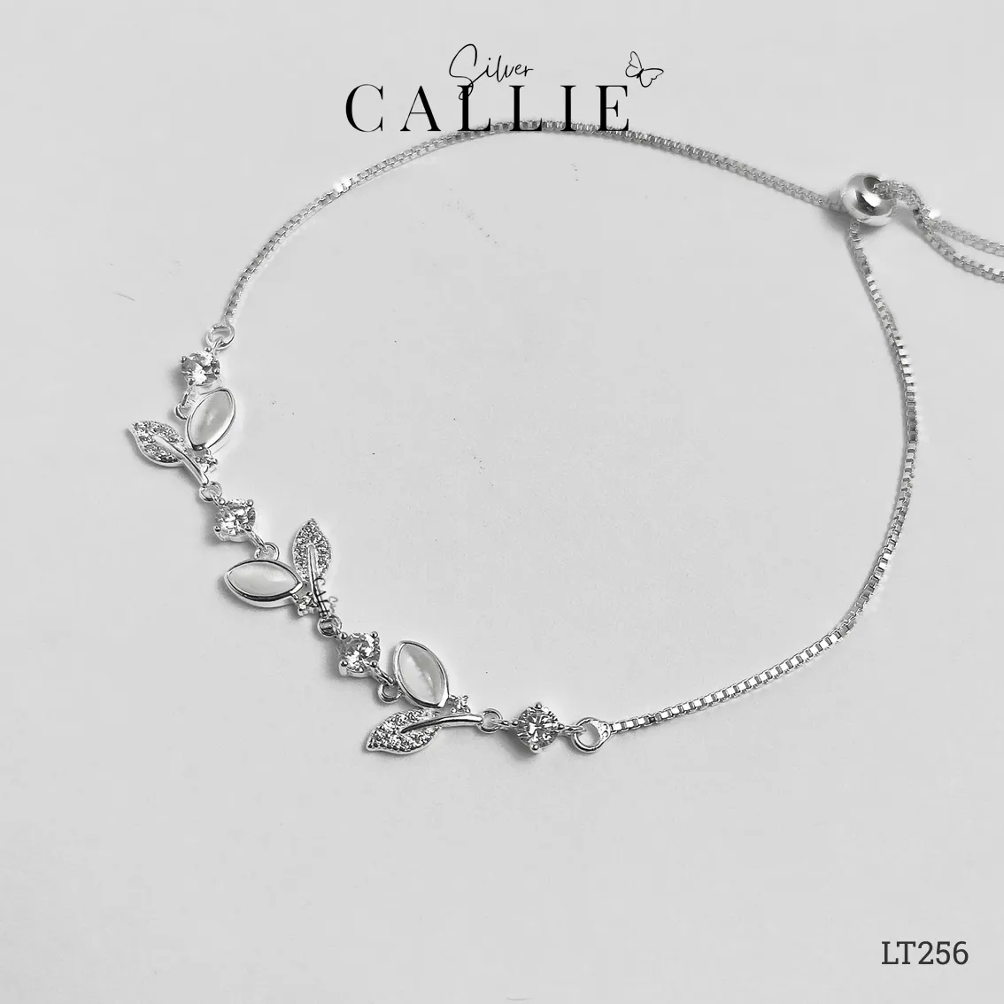 LT256 - Lắc tay bạc dây rút hình lá - Image 4