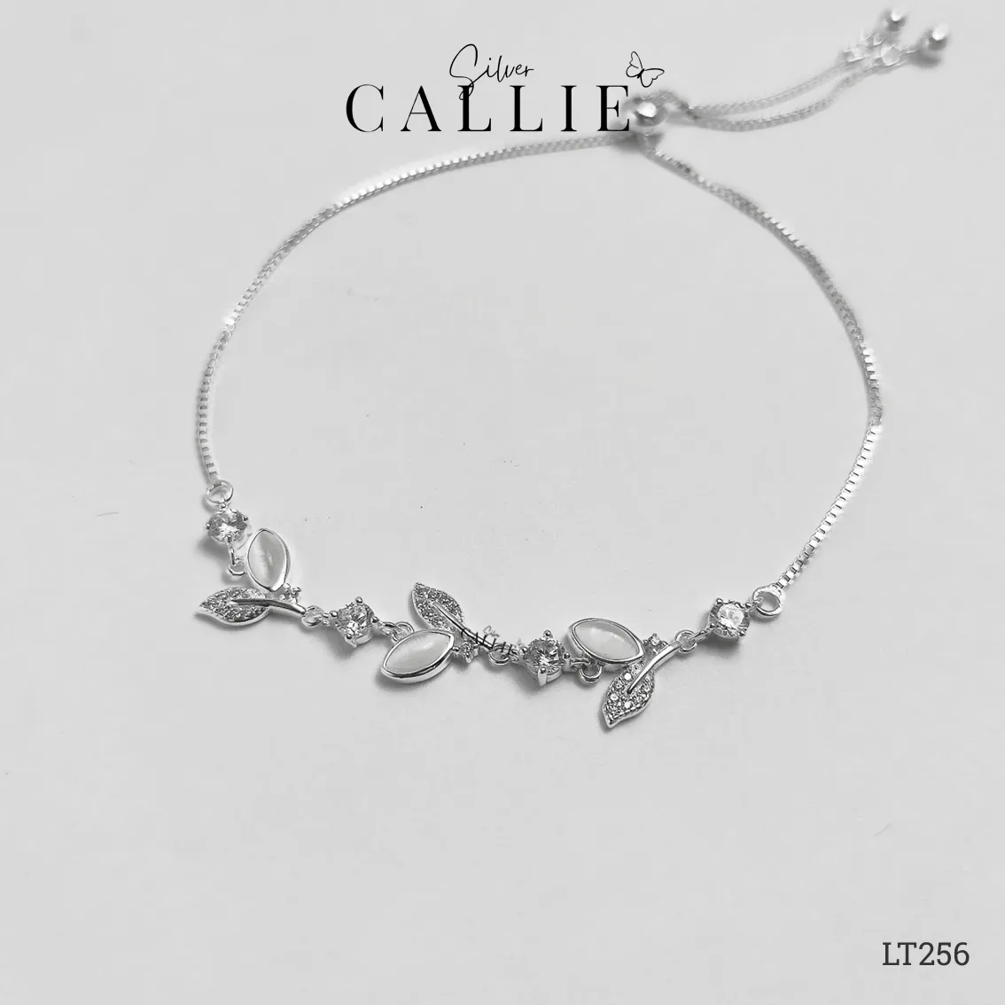 LT256 - Lắc tay bạc dây rút hình lá