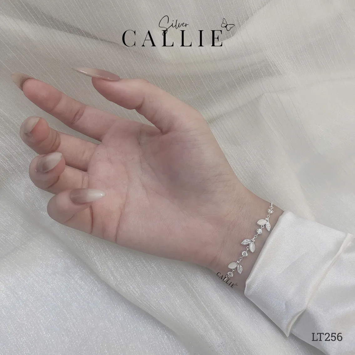 LT256 - Lắc tay bạc dây rút hình lá - Image 2