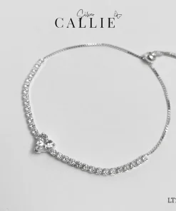 LT257 - Lắc tay bạc Callie Silver dây đá rút và trái tim