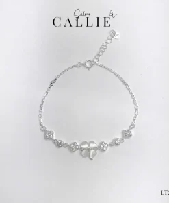 LT260 - Lắc tay bạc Callie Silver cỏ 4 lá đá trắng bầu