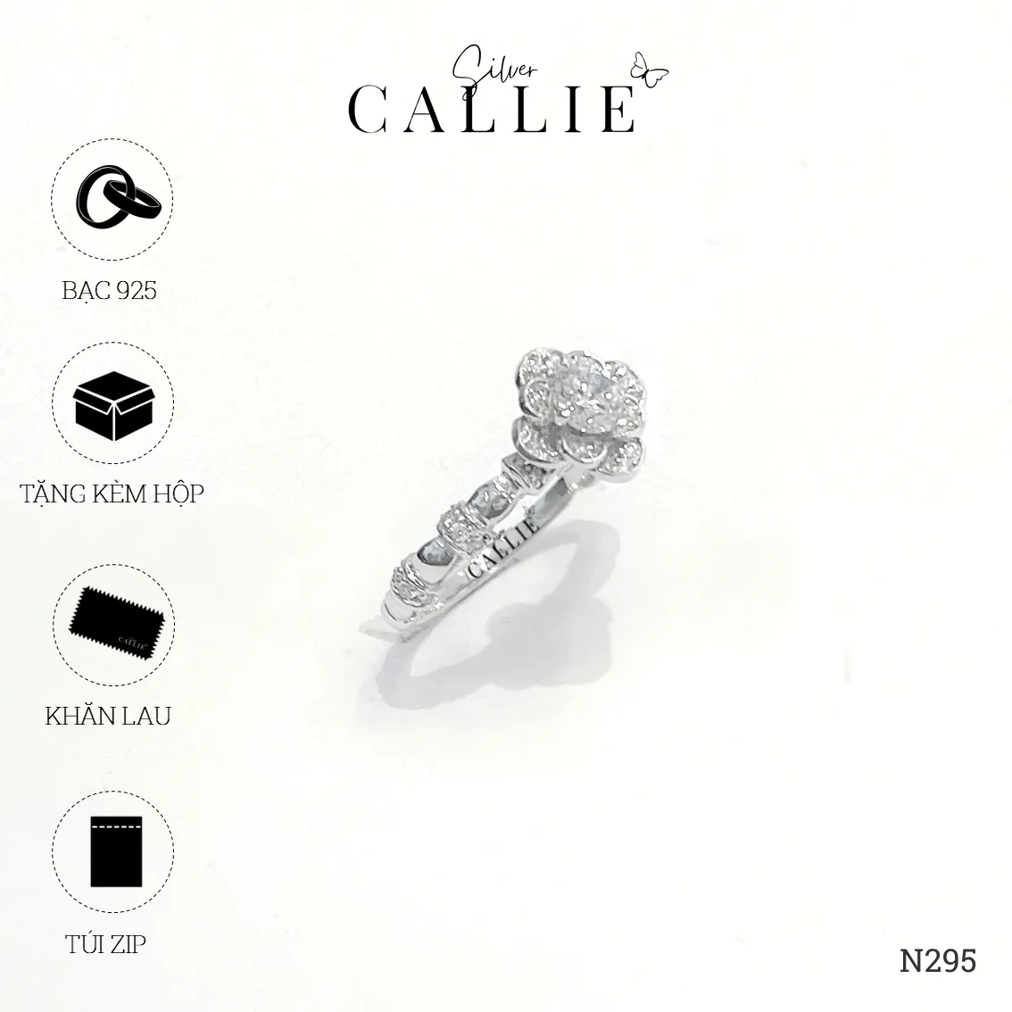N295 - Nhẫn bạc thiết kế Callie Silver hình hoa - Image 9