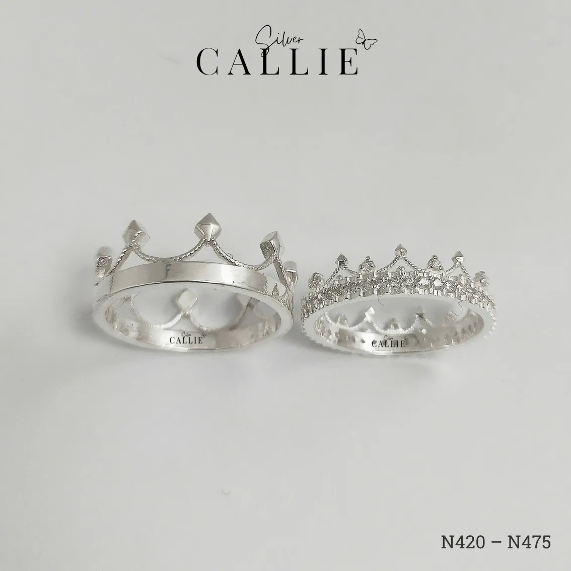 N420 - N475: Nhẫn Bạc Đôi Thiết Kế Callie Silver Vương Miện - Hình ảnh 3