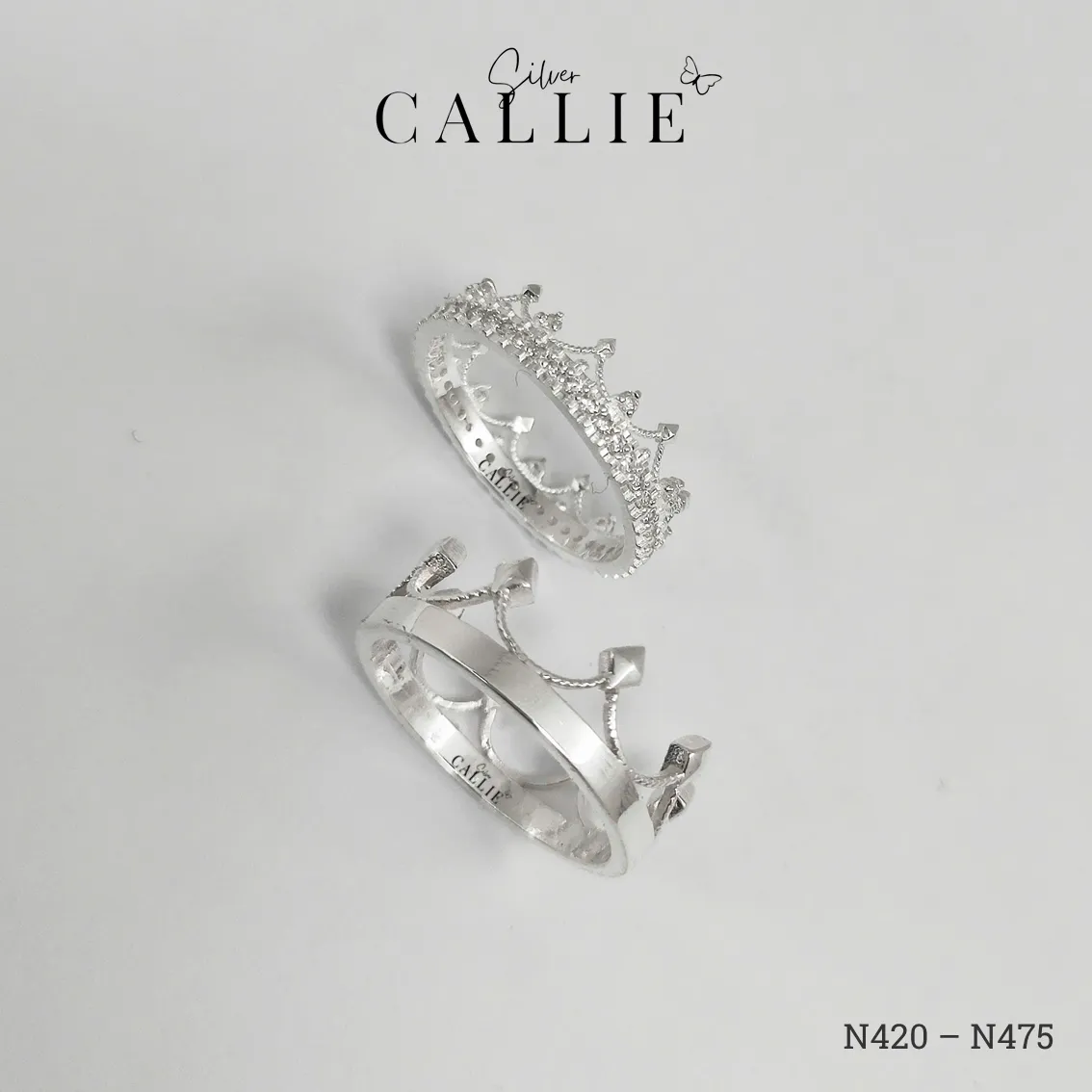 N420 - N475: Nhẫn Bạc Đôi Thiết Kế Callie Silver Vương Miện - Hình ảnh 5