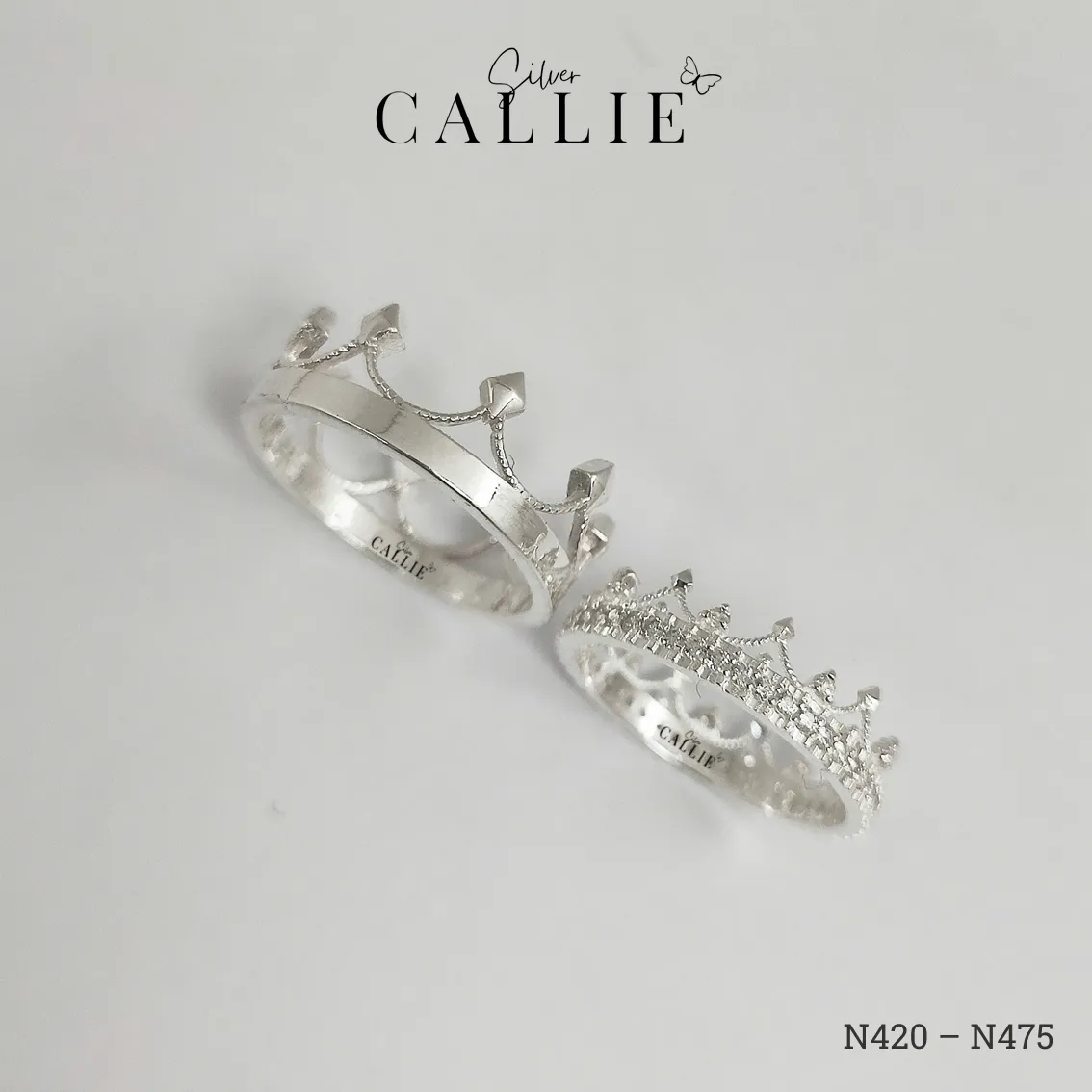 N420 - N475: Nhẫn Bạc Đôi Thiết Kế Callie Silver Vương Miện - Hình ảnh 6