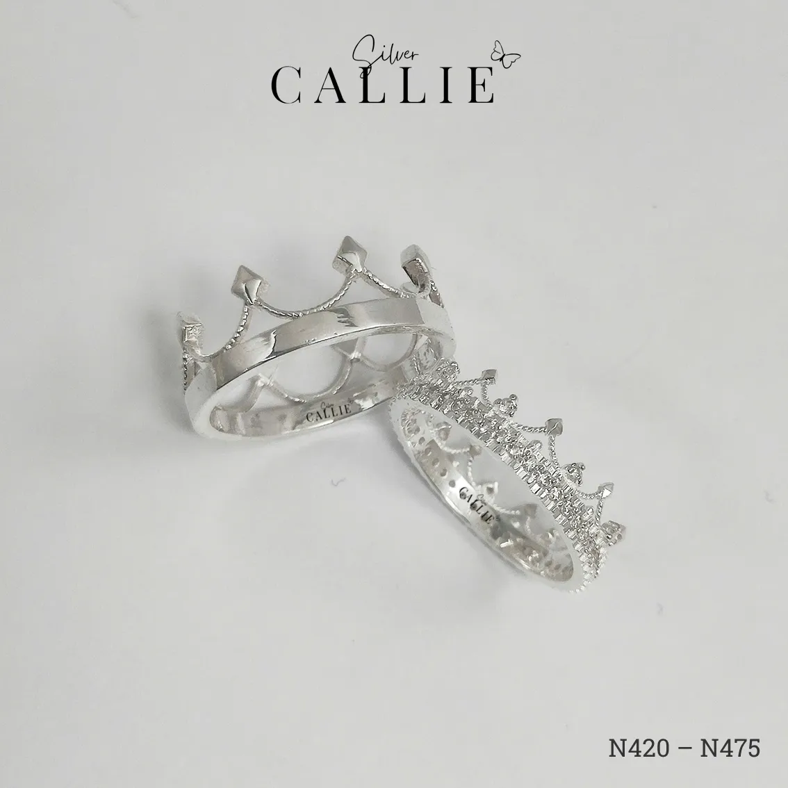 N420 - N475: Nhẫn Bạc Đôi Thiết Kế Callie Silver Vương Miện - Hình ảnh 7