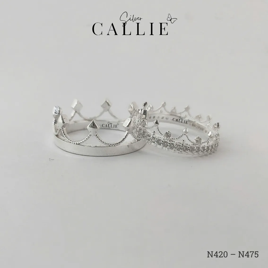 N420 - N475: Nhẫn Bạc Đôi Thiết Kế Callie Silver Vương Miện - Hình ảnh 8