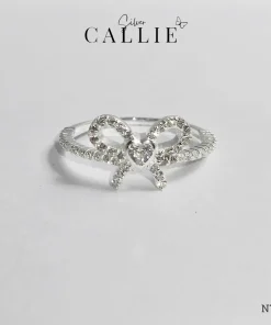 N700 - Nhẫn Bạc Thiết Kế Callie Silver Nơ Trái Tim Đai Đính Đá