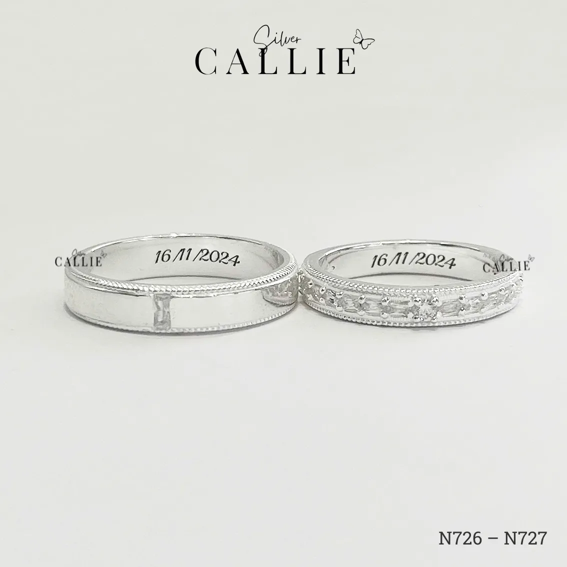 N726 - N727: Nhẫn Bạc Thiết Kế Callie Silver 1 Viên Chủ Viền Bi - Image 4