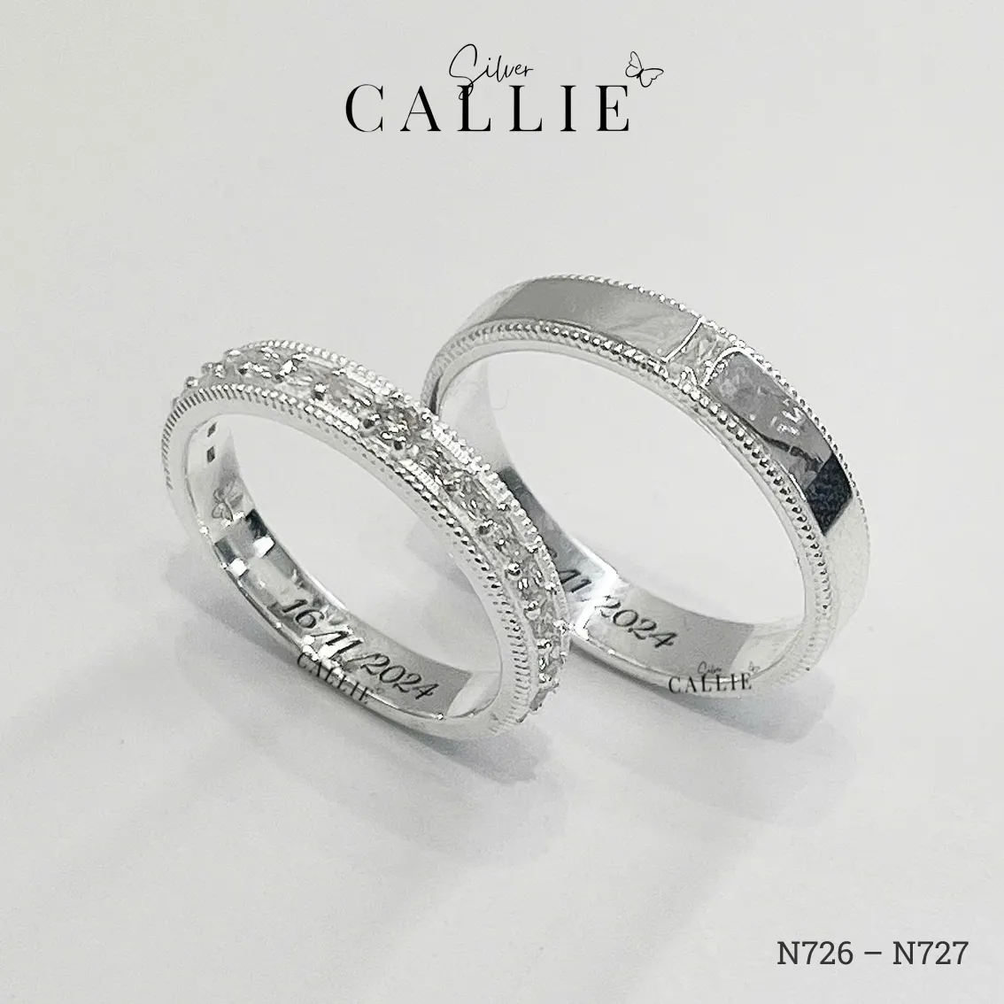 N726 - N727: Nhẫn Bạc Thiết Kế Callie Silver 1 Viên Chủ Viền Bi - Image 5