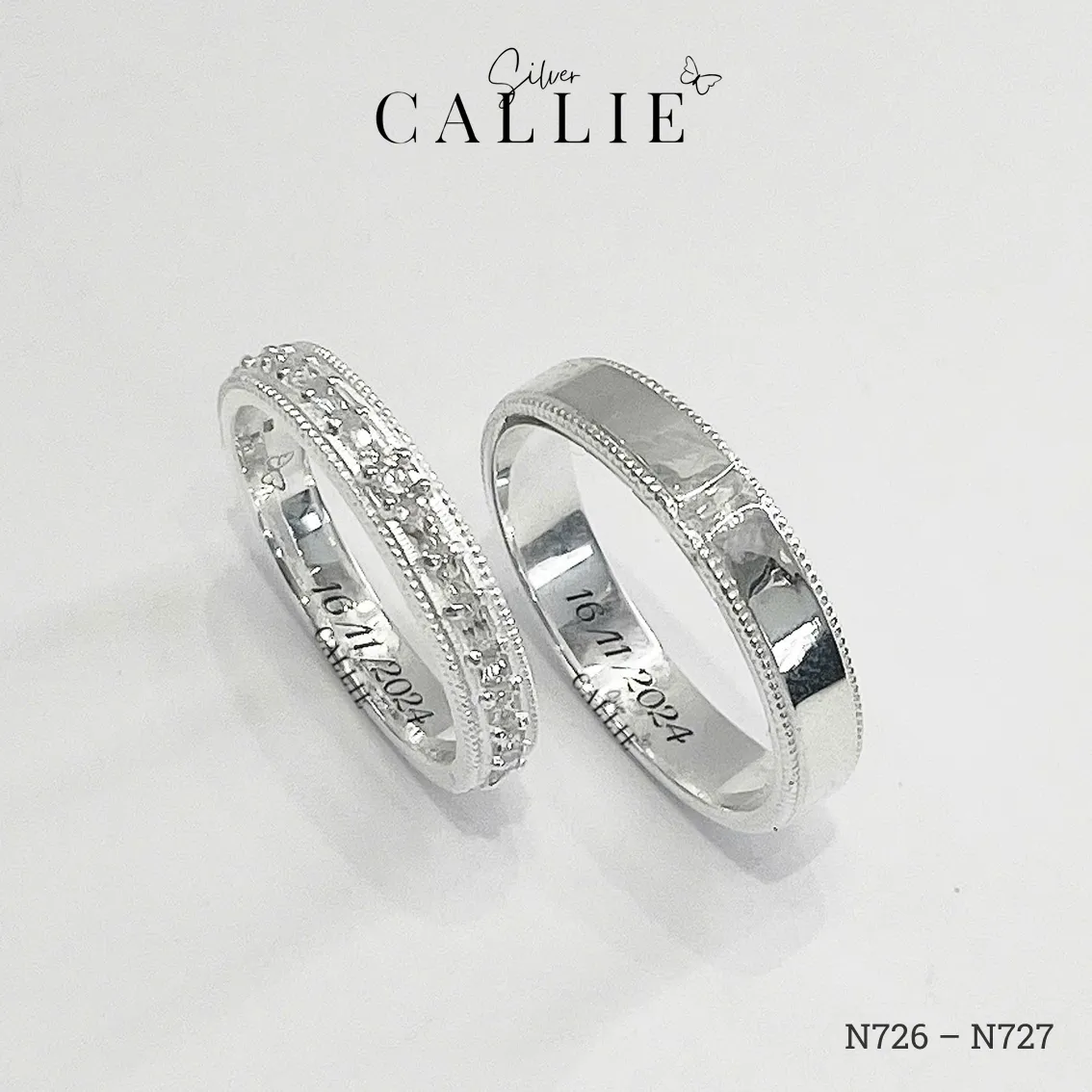 N726 - N727: Nhẫn Bạc Thiết Kế Callie Silver 1 Viên Chủ Viền Bi - Image 7