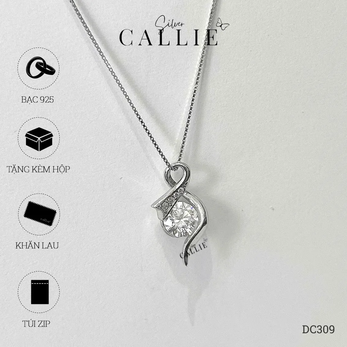 DC309 - Dây chuyền bạc Callie Silver 1 viên chủ moissanite - Hình ảnh 10