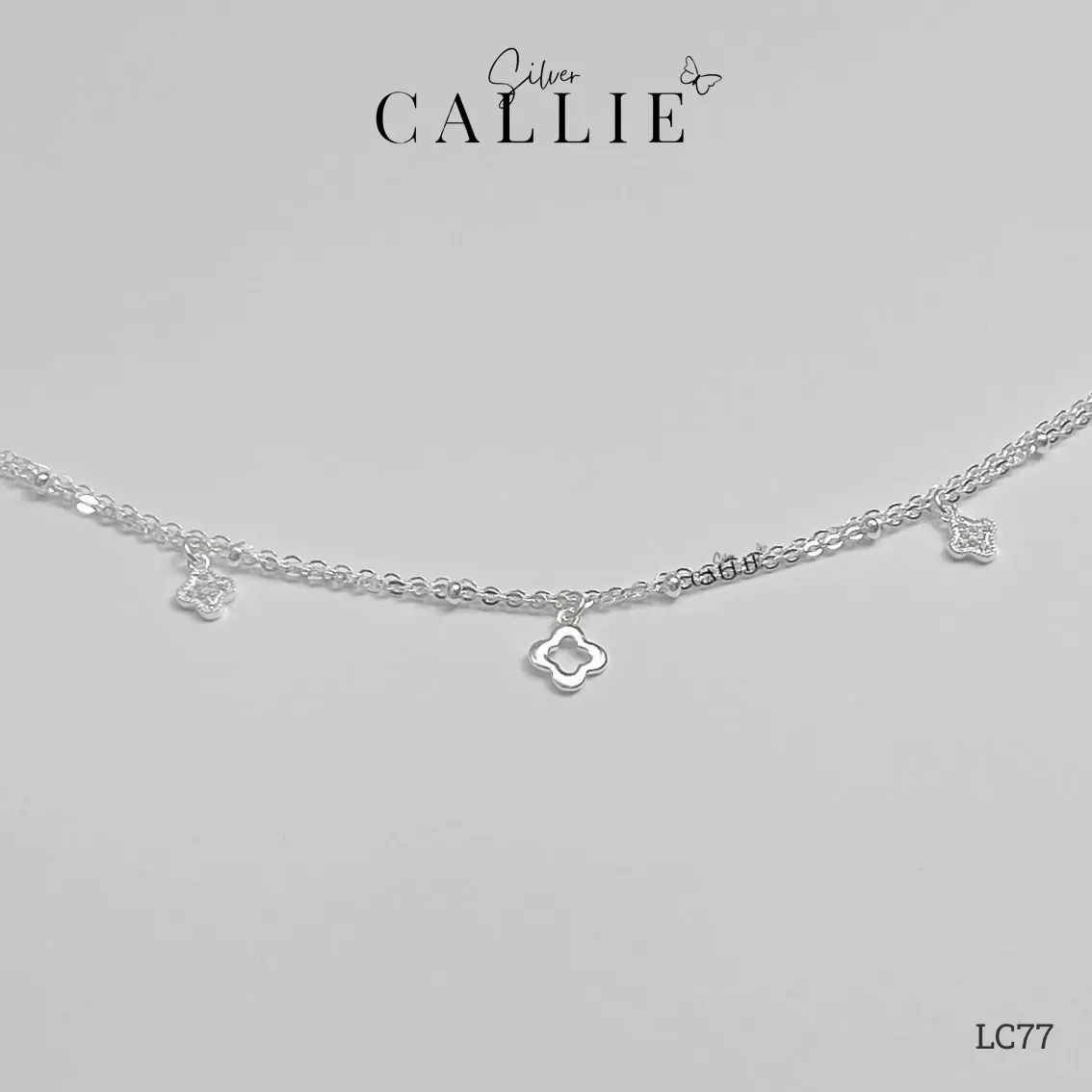 LC77 - Lắc chân bạc Callie Silver dây đôi cỏ 4 lá tòn ten - Image 5