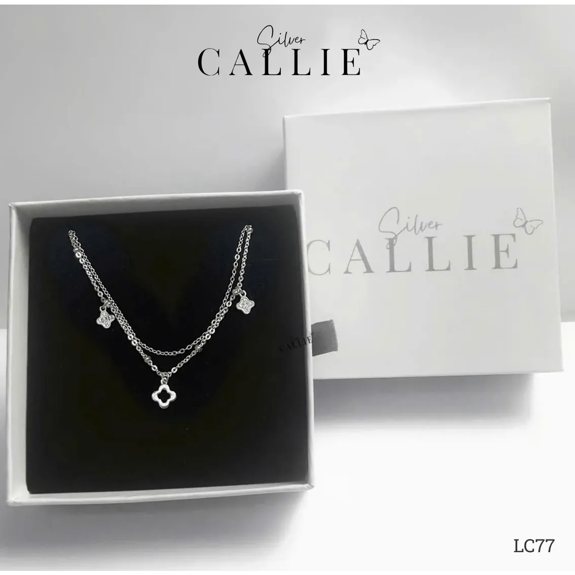 LC77 - Lắc chân bạc Callie Silver dây đôi cỏ 4 lá tòn ten - Image 8