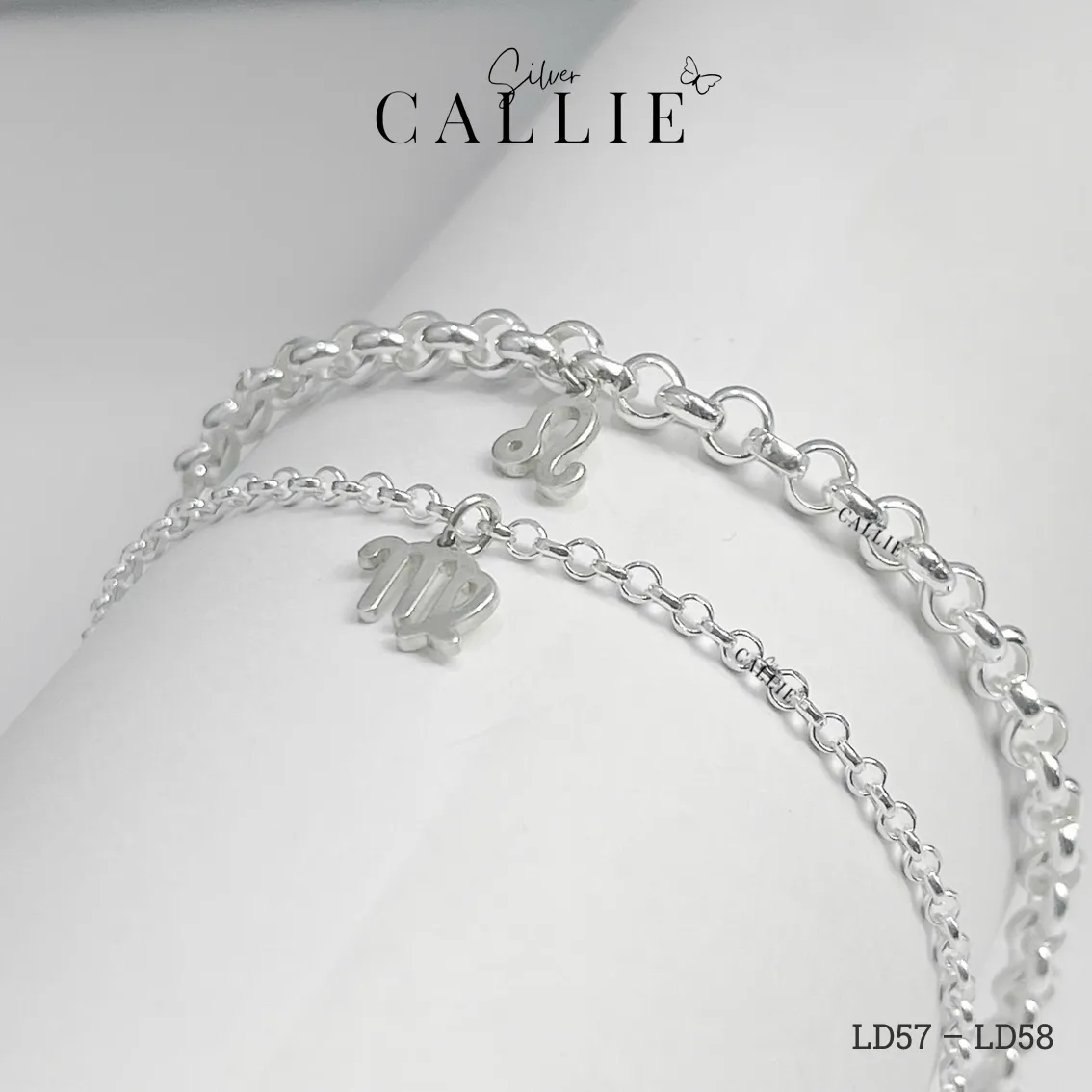 LD57 - LD58: Lắc tay đôi bạc Callie Silver dây tròn kèm charm - Hình ảnh 3