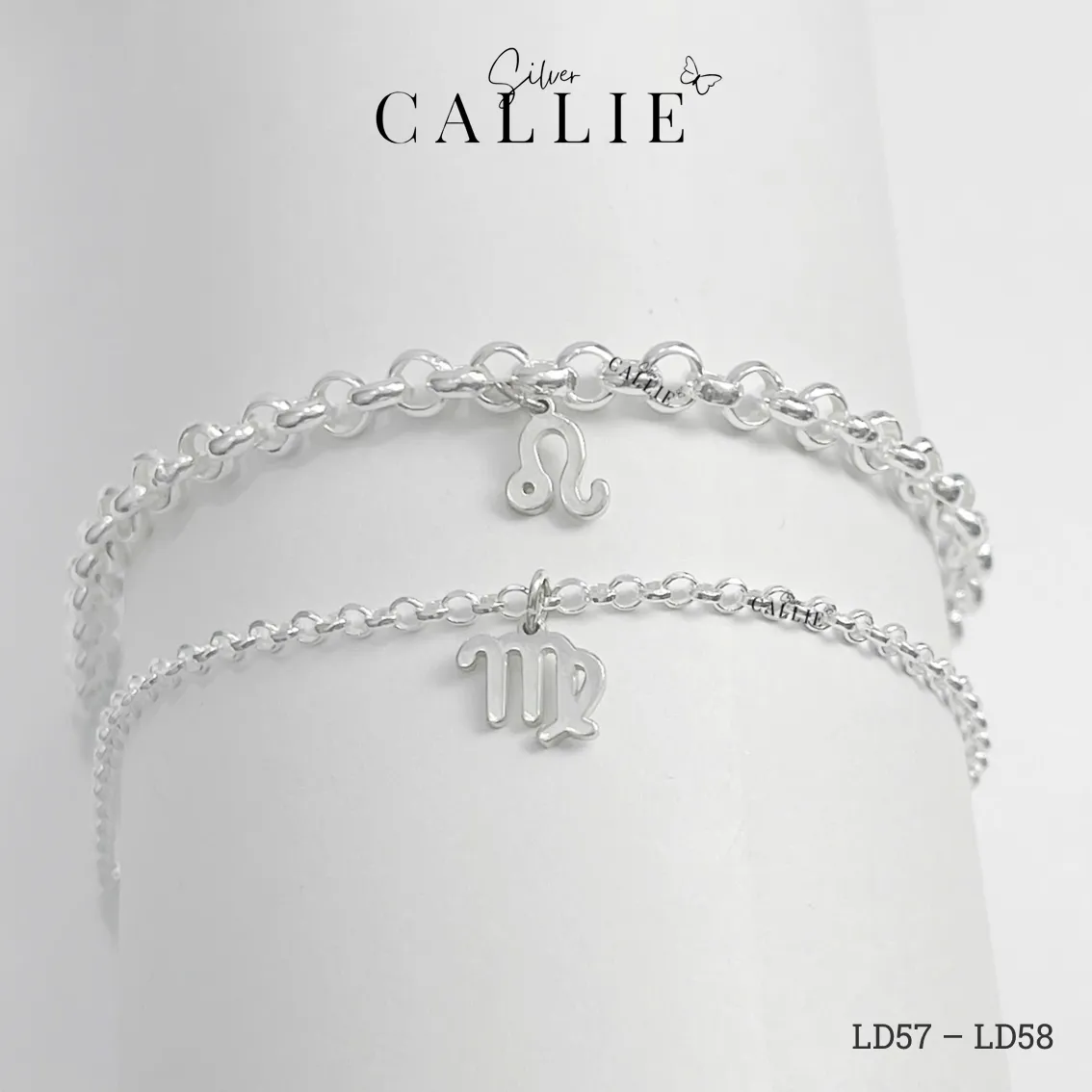 LD57 - LD58: Lắc tay đôi bạc Callie Silver dây tròn kèm charm