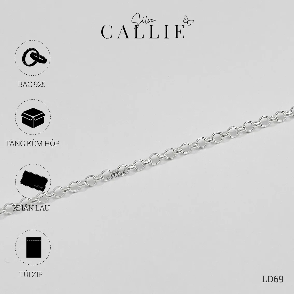 LD69 - Lắc tay bạc đôi Callie Silver dây tròn 2li4 - Hình ảnh 9