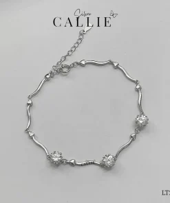 LT267 - Lắc tay bạc Callie Silver gợn sóng tim xen kẽ đá