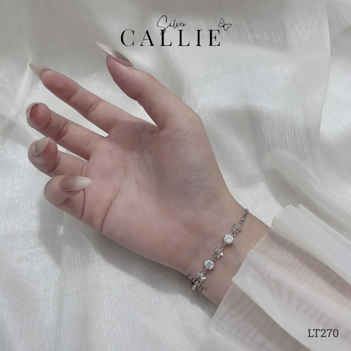 LT270 - Lắc tay bạc Callie Silver đá moissanite xen kẽ hoa - Hình ảnh 2