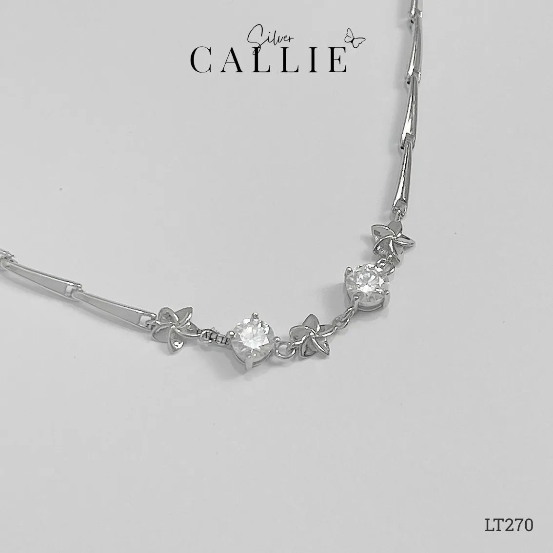 LT270 - Lắc tay bạc Callie Silver đá moissanite xen kẽ hoa - Hình ảnh 3