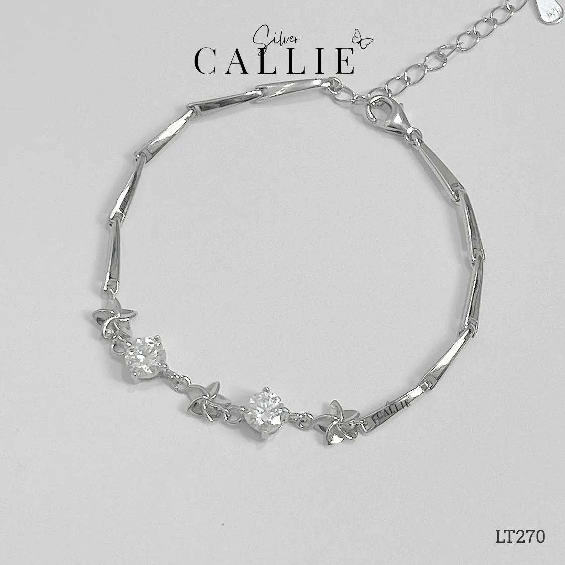 LT270 - Lắc tay bạc Callie Silver đá moissanite xen kẽ hoa - Hình ảnh 4