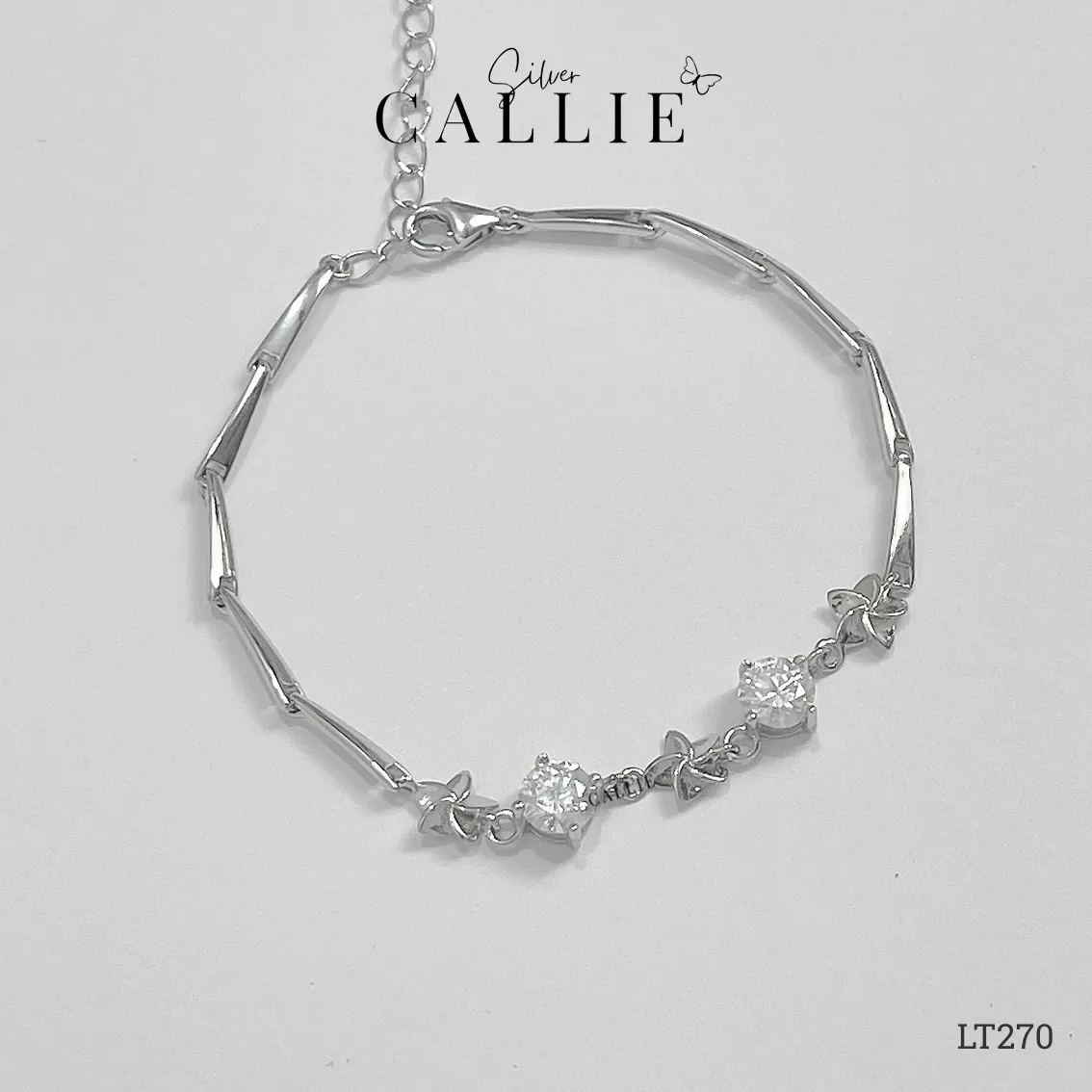 LT270 - Lắc tay bạc Callie Silver đá moissanite xen kẽ hoa