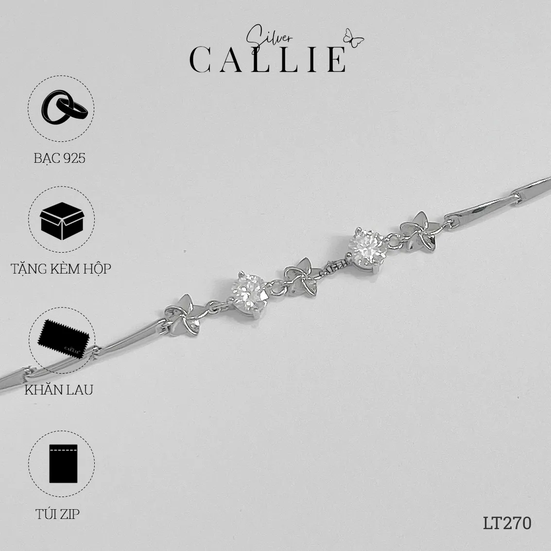 LT270 - Lắc tay bạc Callie Silver đá moissanite xen kẽ hoa - Hình ảnh 9