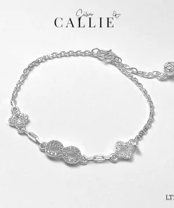 LT273 - Lắc Tay Bạc Callie Silver Vô Cực Kèm Cỏ 4 Lá Viền