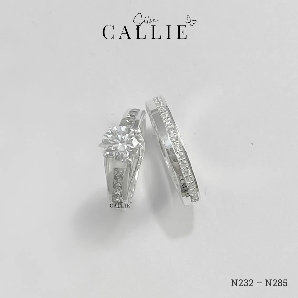N232 - N285: Nhẫn Bạc Đôi Callie Silver Đính Đá - Image 4