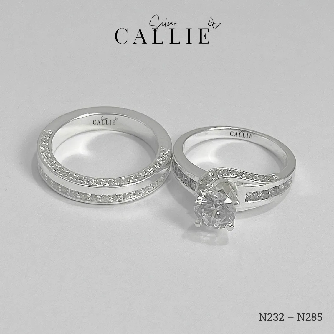 N232 - N285: Nhẫn Bạc Đôi Callie Silver Đính Đá - Image 5