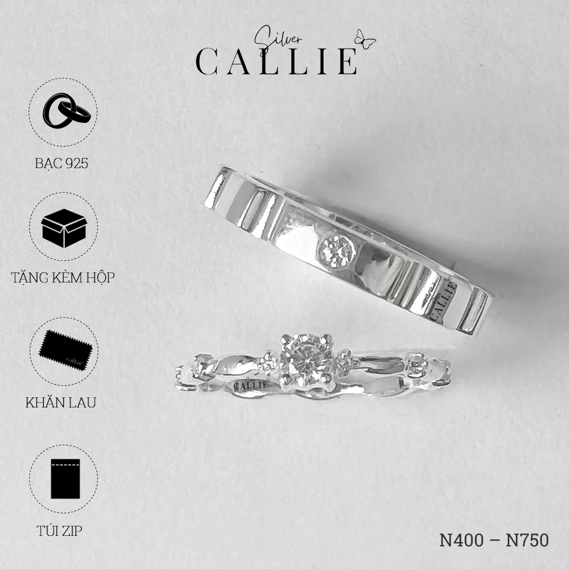 N750 - N400: Nhẫn Bạc Thiết Kế Callie Silver Công Chúa - Hình ảnh 8