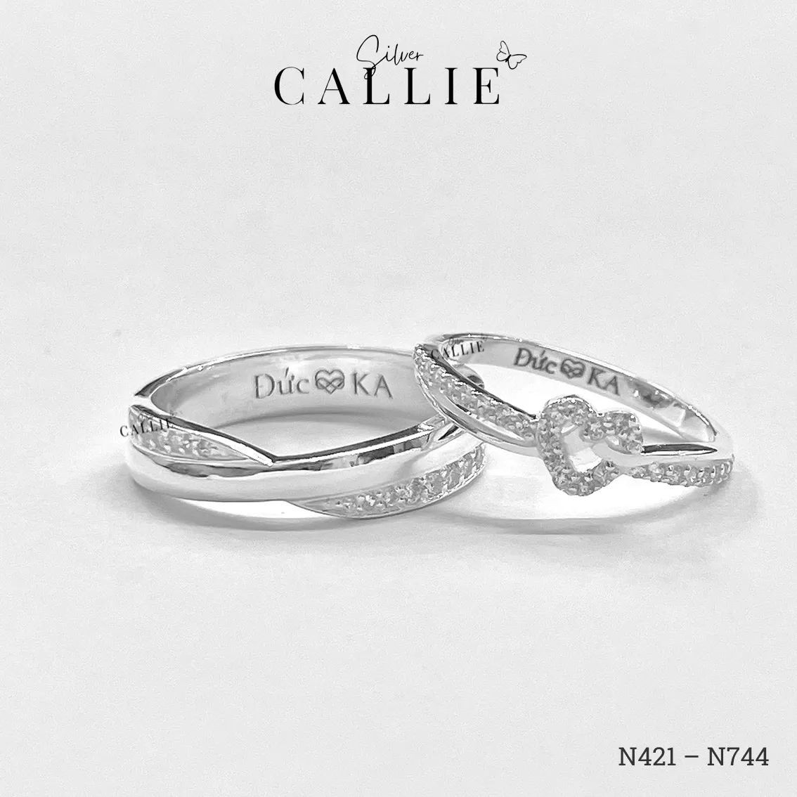 N744 - N421: Nhẫn Bạc Thiết Kế Callie Silver Đai Chéo Đính Đá