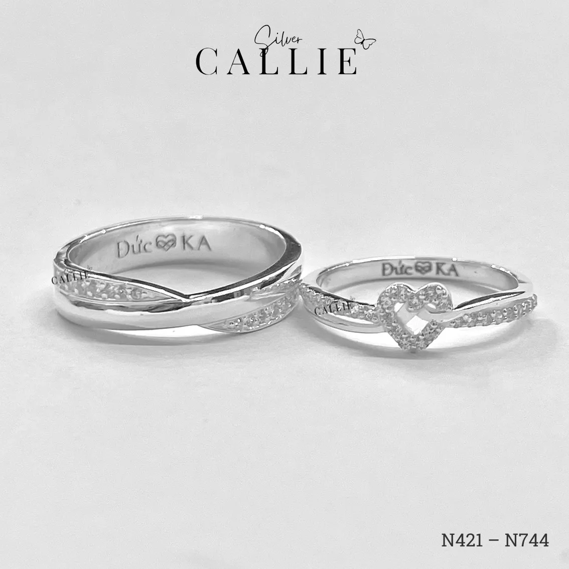 N744 - N421: Nhẫn Bạc Thiết Kế Callie Silver Đai Chéo Đính Đá - Hình ảnh 3