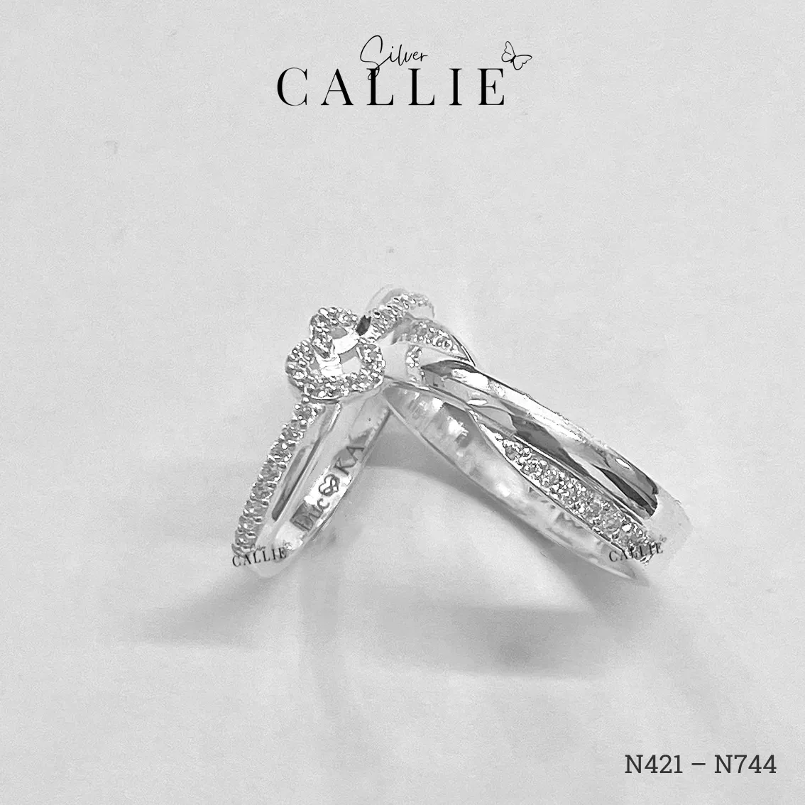 N744 - N421: Nhẫn Bạc Thiết Kế Callie Silver Đai Chéo Đính Đá - Hình ảnh 4