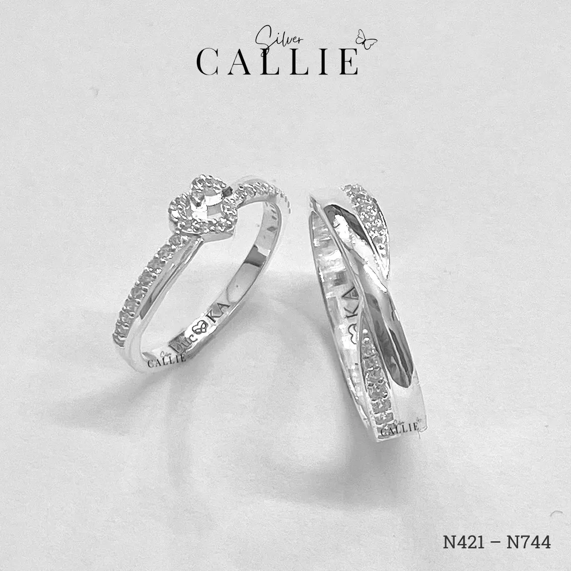 N744 - N421: Nhẫn Bạc Thiết Kế Callie Silver Đai Chéo Đính Đá - Hình ảnh 2