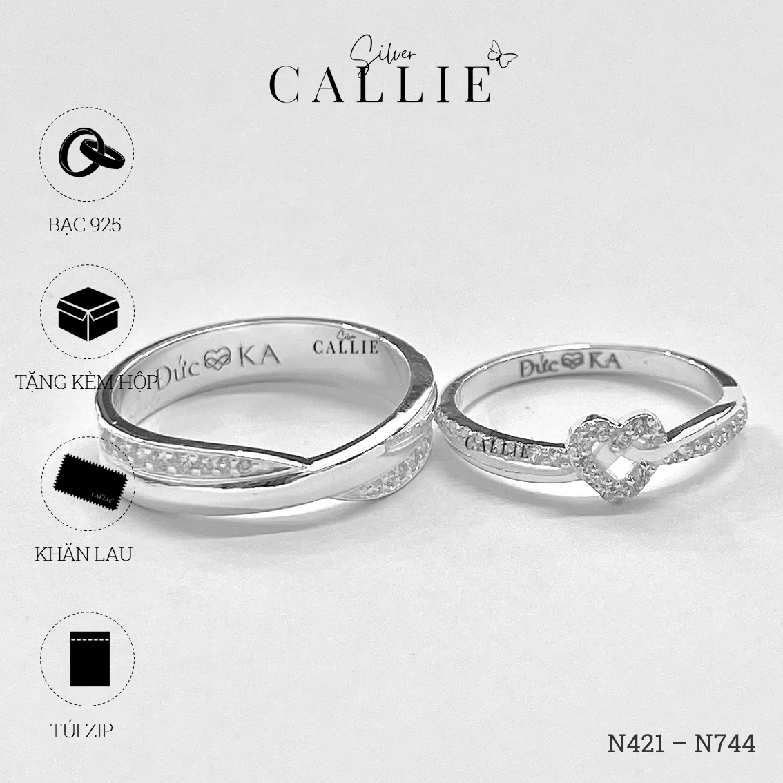 N744 - N421: Nhẫn Bạc Thiết Kế Callie Silver Đai Chéo Đính Đá - Hình ảnh 8