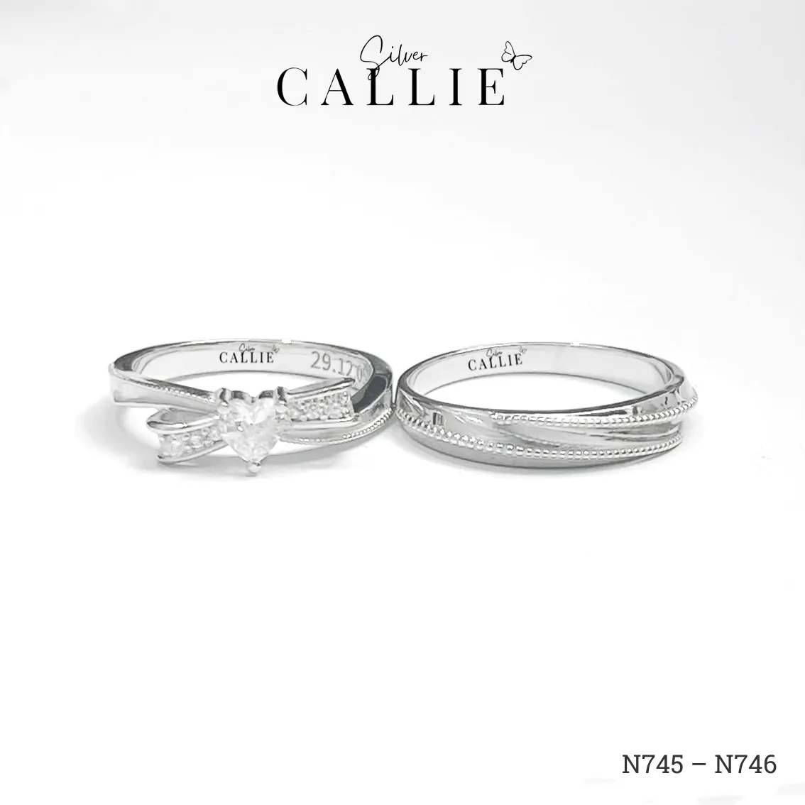 N745 - N746: Nhẫn Bạc Thiết Kế Callie Silver Nơ Đính Đá Viền Bi - Image 6