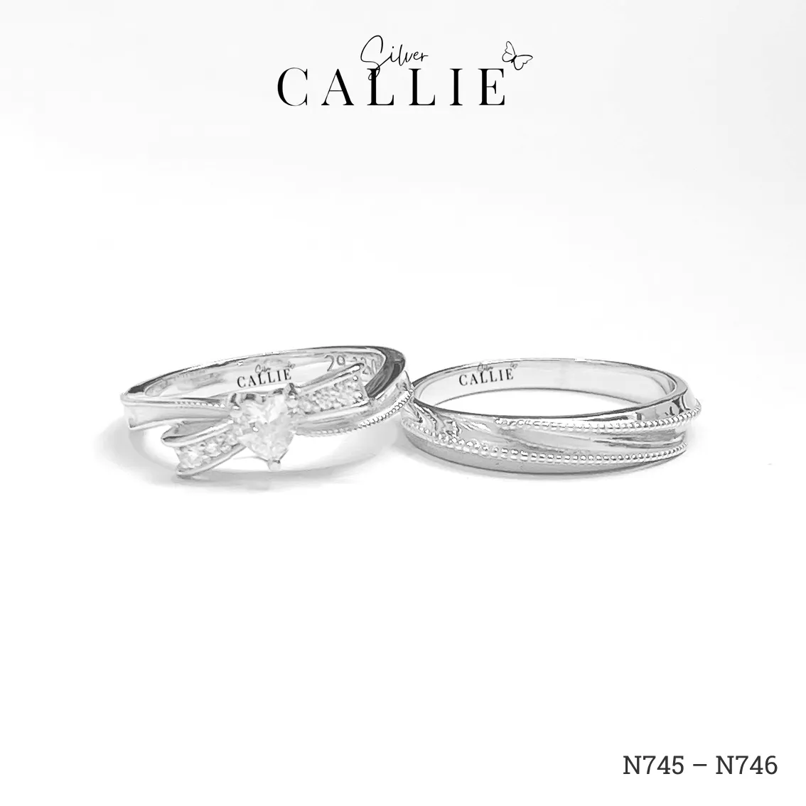 N745 - N746: Nhẫn Bạc Thiết Kế Callie Silver Nơ Đính Đá Viền Bi