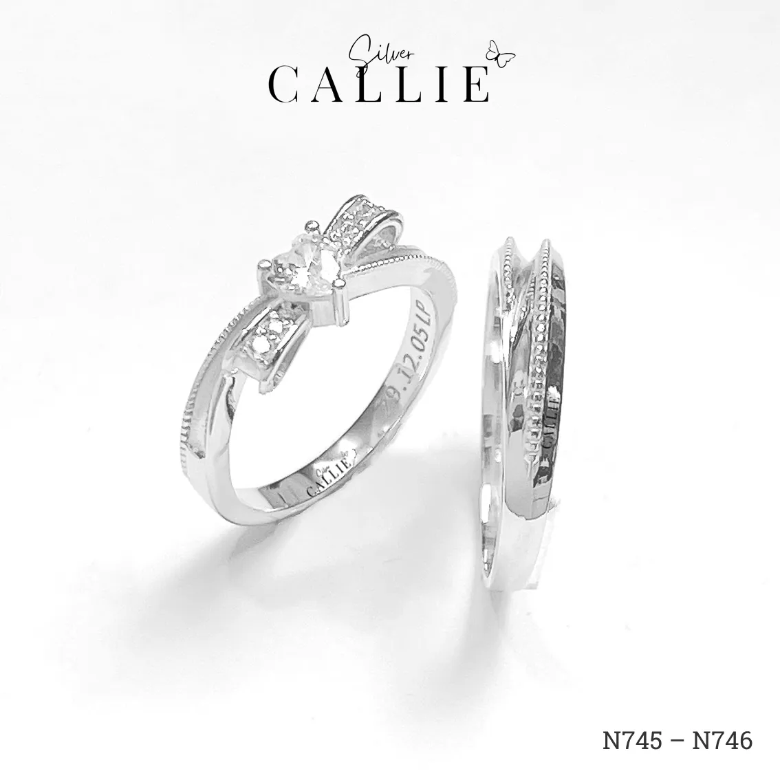 N745 - N746: Nhẫn Bạc Thiết Kế Callie Silver Nơ Đính Đá Viền Bi - Image 3