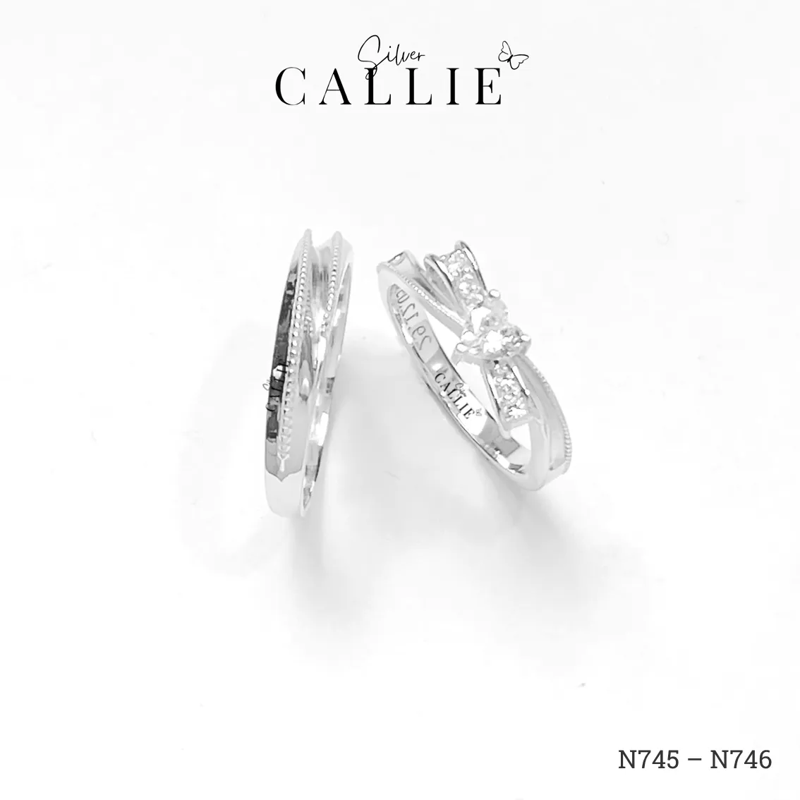 N745 - N746: Nhẫn Bạc Thiết Kế Callie Silver Nơ Đính Đá Viền Bi - Image 5