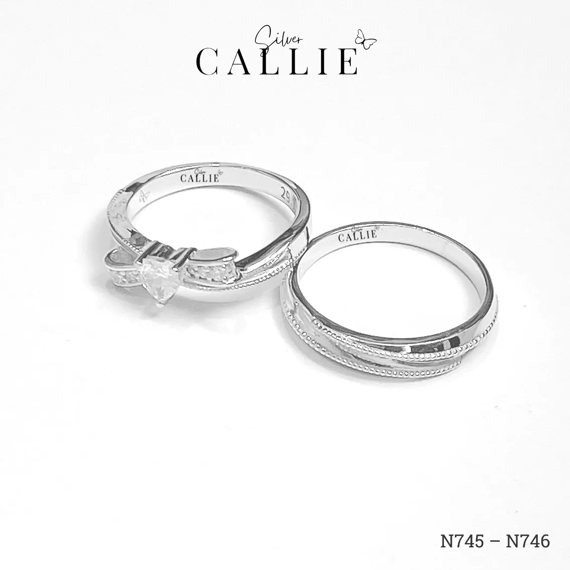 N745 - N746: Nhẫn Bạc Thiết Kế Callie Silver Nơ Đính Đá Viền Bi - Image 2