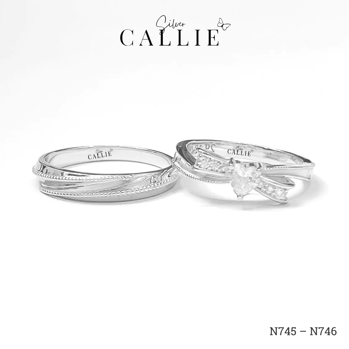 N745 - N746: Nhẫn Bạc Thiết Kế Callie Silver Nơ Đính Đá Viền Bi - Image 4