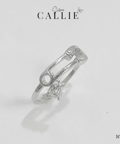 N795 - Nhẫn Bạc Callie Silver Safety Pin Freesize Xi Bạch Kim