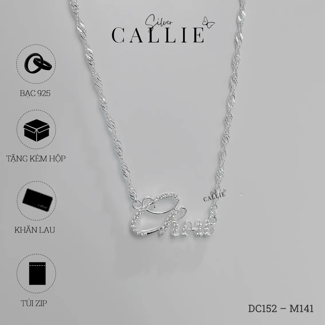 DC152 - M142: Dây chuyền thiết kế Callie Silver tên đính đá - Hình ảnh 10