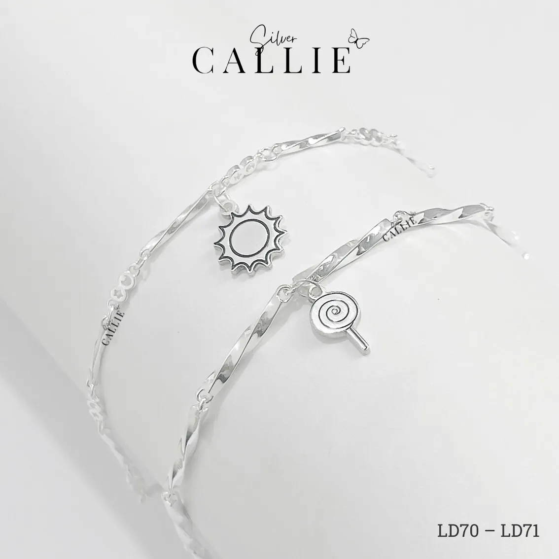 LD70 - LD71: Lắc đôi bạc Callie Silver thanh xoắn và trăng sao - Hình ảnh 4