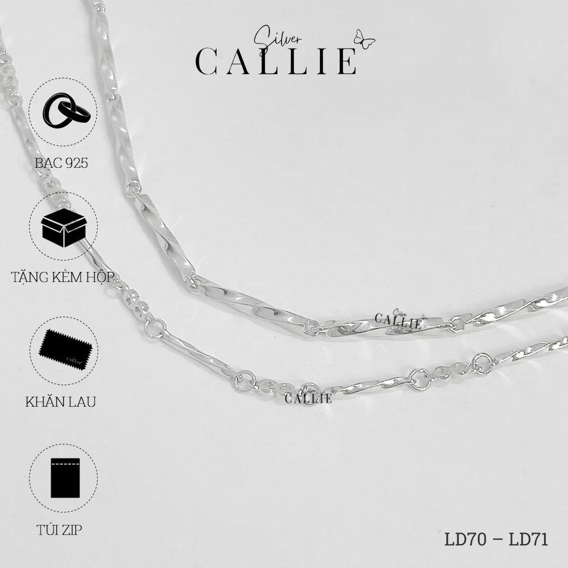 LD70 - LD71: Lắc đôi bạc Callie Silver thanh xoắn và trăng sao - Hình ảnh 14