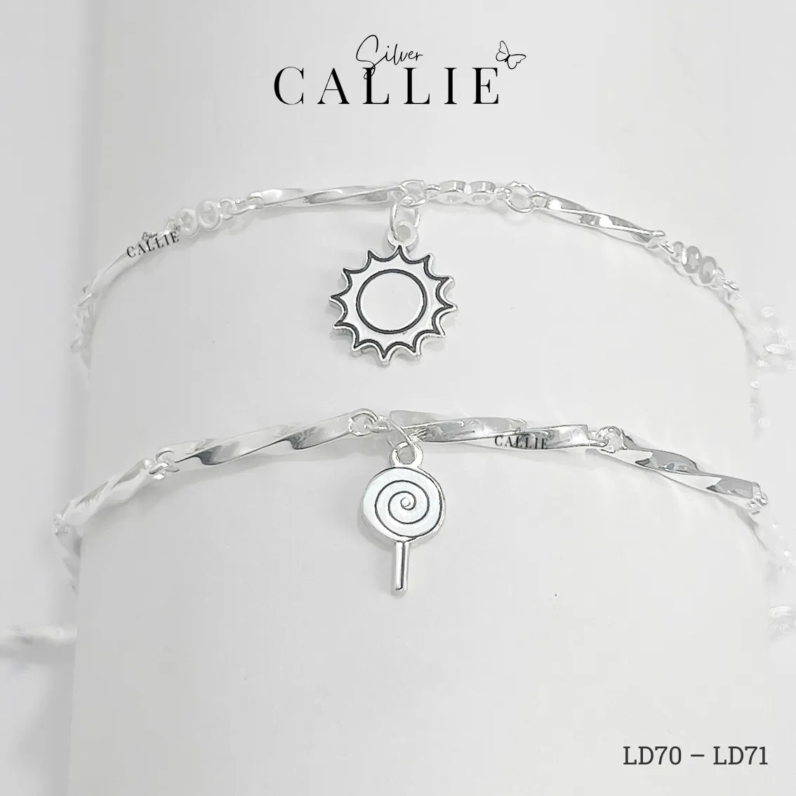 LD70 - LD71: Lắc đôi bạc Callie Silver thanh xoắn và trăng sao - Hình ảnh 5